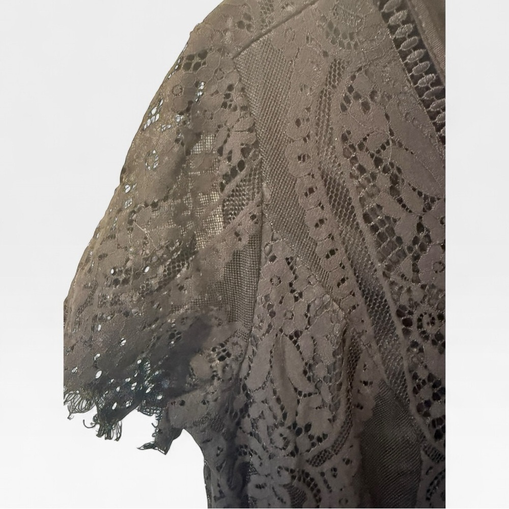 Merokeety Black Lace Fit & Flare Dress | Flutter Sleeve | Size M - Picture 6 of 10